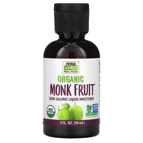 Real Food, Organic Monk Fruit, жидкий подсластитель, 2 жидких унции (59 мл) NOW Foods