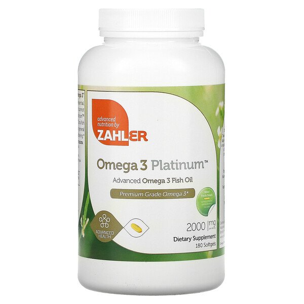Omega 3 Platinum, Рыбий жир с улучшенными омега-3, 2000 мг, 180 мягких таблеток (1000 мг на мягкую таблетку) Zahler