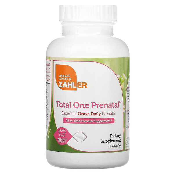 Total One Prenatal, Essential Prenatal для приема один раз в день, 60 капсул Zahler