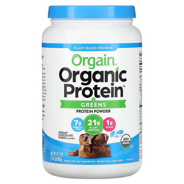 Organic Protein & Greens, Протеиновый порошок на растительной основе, сливочно-шоколадная помадка, 1,94 фунта (882 г) Orgain