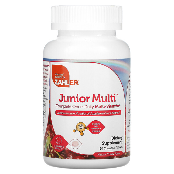 Junior Multi, Полный набор мультивитаминов для приема один раз в день, натуральная вишня, 90 жевательных таблеток Zahler