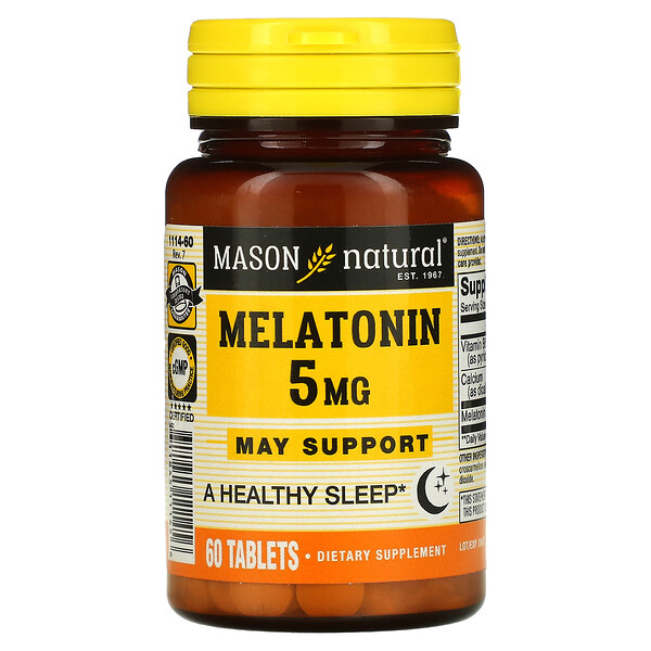 Мелатонин - 5 мг - 60 таблеток - Mason Natural Mason Natural