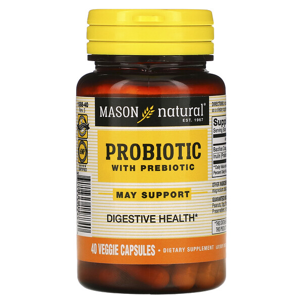 Пробиотик с пребиотиком, 40 растительных капсул Mason Natural