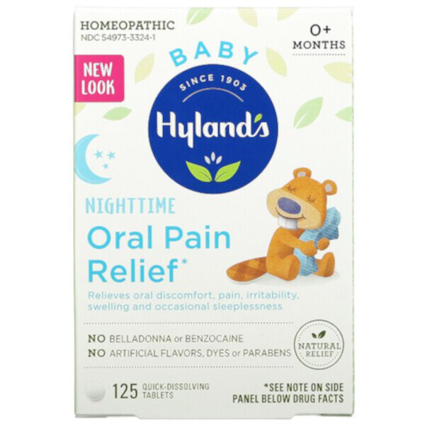 Baby, Ночное обезболивающее, от 0 месяцев, 125 быстрорастворимых таблеток Hyland's