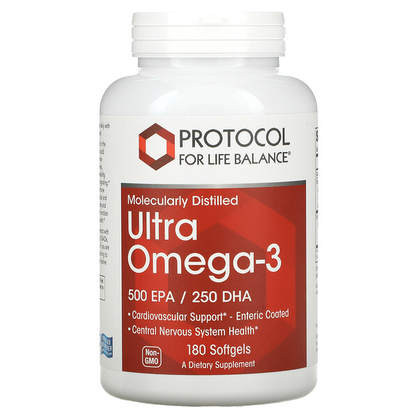 Омега-3, Ультра - 500 EPA / 250 DHA - 180 капсул - Protocol for Life Balance Protocol for Life Balance