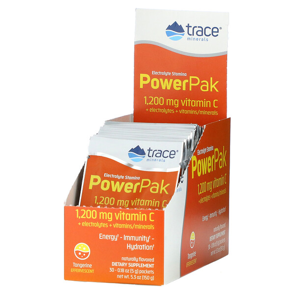 Electrolyte Stamina PowerPak, Tangerine, 30 пакетиков по 0,18 унции (5 г) каждый Trace Minerals Research