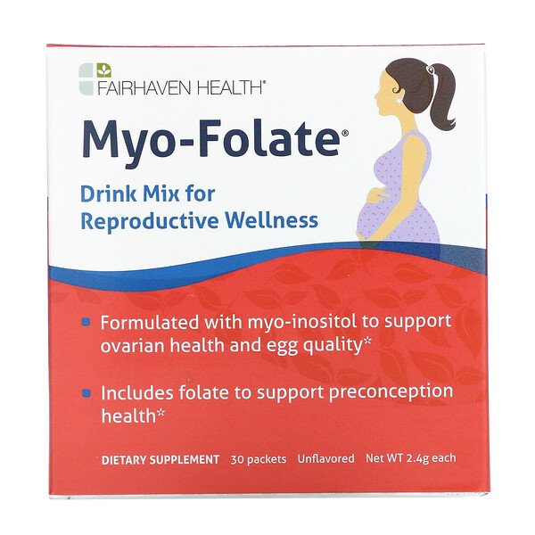 Myo-Folate, Питьевая смесь для репродуктивного здоровья, без вкуса, 30 пакетиков по 2,4 г каждый Fairhaven Health