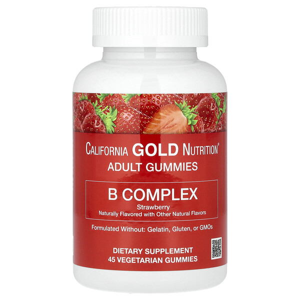 Жевательные конфеты B Complex, без желатина и глютена, натуральный вкус клубники, 45 жевательных конфет California Gold Nutrition