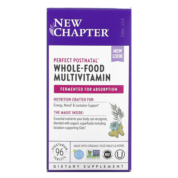 Perfect Postnatal, Мультивитамины из цельных продуктов, 96 вегетарианских таблеток New Chapter