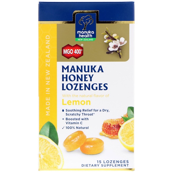 Леденцы с медом манука, лимон, MGO 400+, 15 пастилок Manuka Health