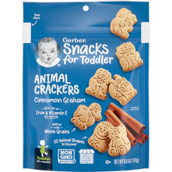 Animal Crackers, 12+ месяцев, корица Грэм, 6 унций (170 г) GERBER