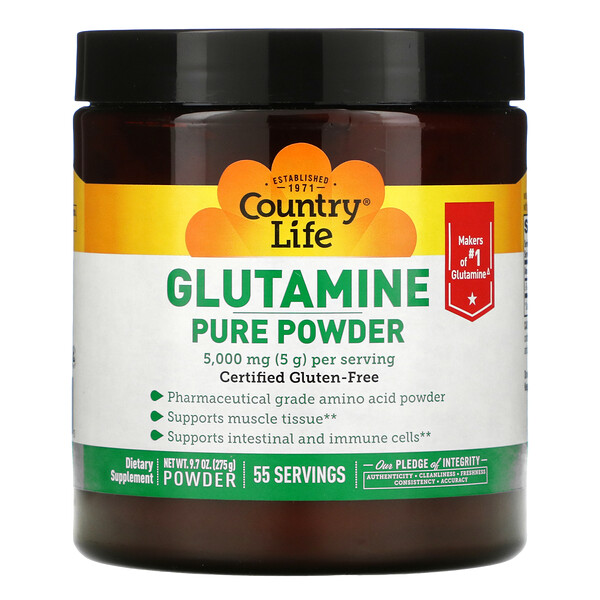 Чистый порошок глютамина, 5000 мг, 9,7 унции (275 г) Country Life