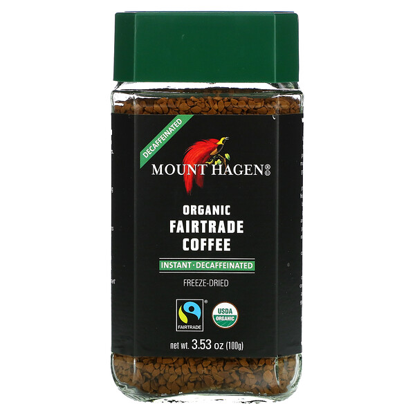 Органический растворимый кофе Fairtrade, без кофеина, 3,53 унции (100 г) Mount Hagen