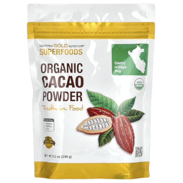 SUPERFOODS - Органический какао-порошок, 8,5 унций (240 г) California Gold Nutrition
