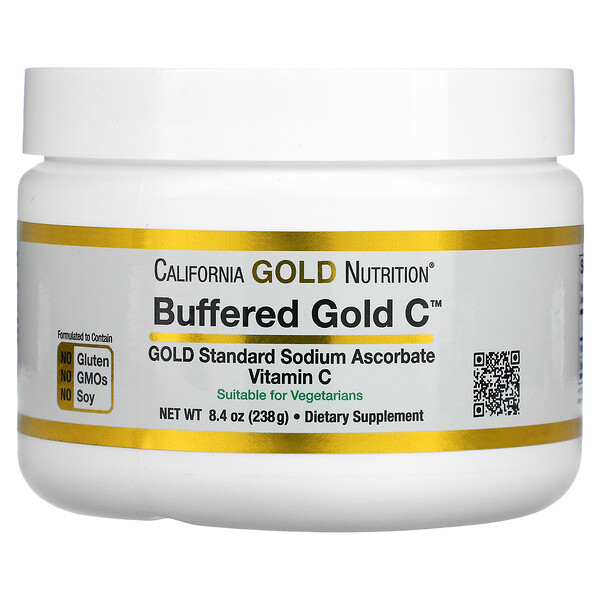 Buffered Gold C, Некислотный порошок витамина С, аскорбат натрия, 8,40 унций (238 г) California Gold Nutrition