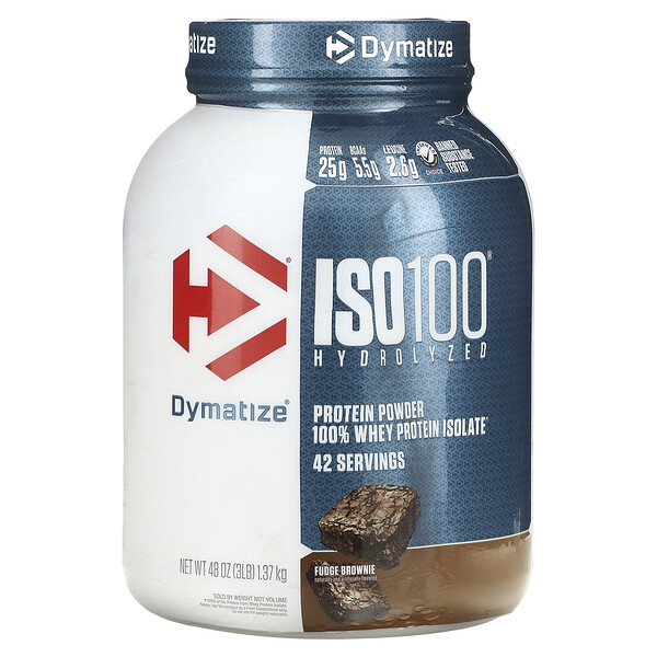 ISO100 гидролизованный, 100 % изолят сывороточного протеина, шоколадный брауни, 3 фунта (1,37 кг) Dymatize