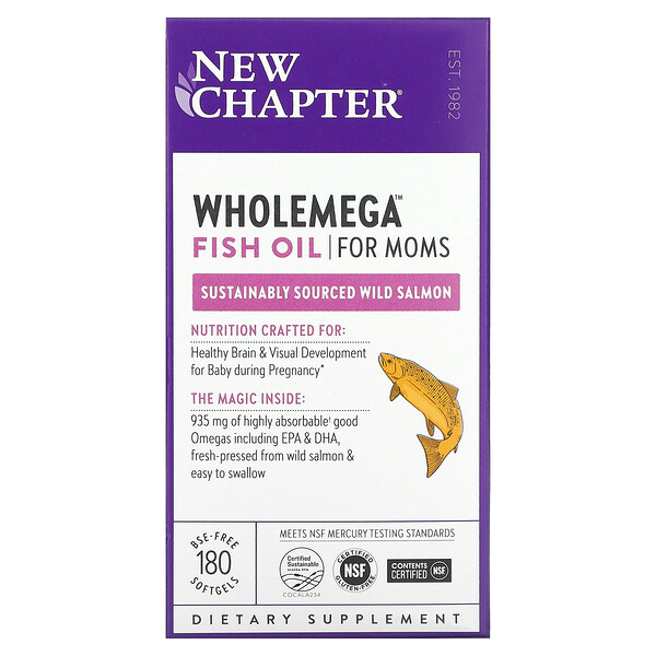 Wholemega Fish Oil для мам, 180 мягких капсул New Chapter