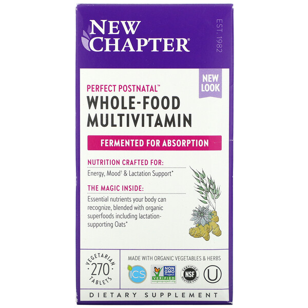 Perfect Postnatal Мультивитамины из цельных продуктов, 270 вегетарианских таблеток New Chapter