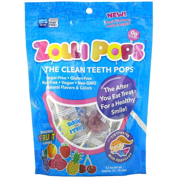 The Clean Teeth Pops, клубника, апельсин, малина, вишня, виноград, ананас, прибл. 23-25 ZolliPops, 5,2 унции Zollipops