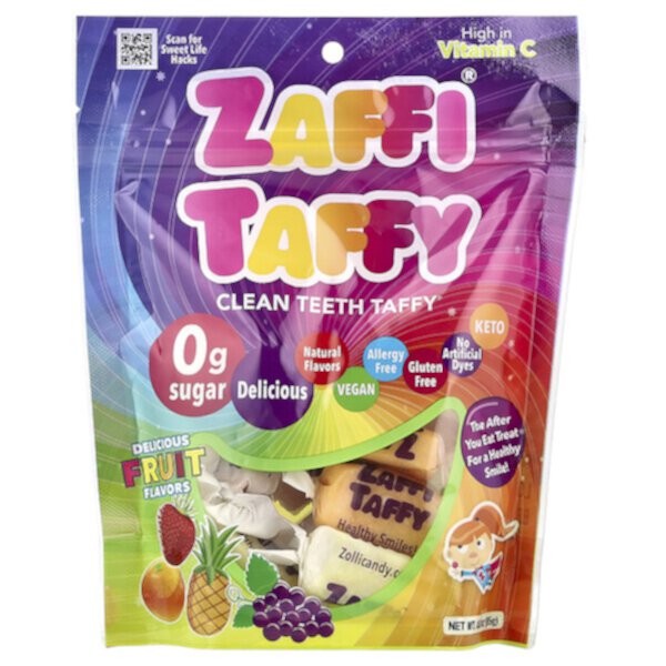 Zaffi Taffy, Ириска для чистых зубов, вкусный фруктовый вкус, 3 унции Zolli Pops