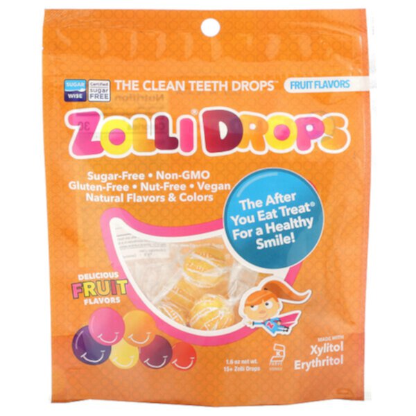 Zolli Drops, The Clean Teeth Drops, фруктовые вкусы, более 15 капель Zolli, 1,6 унции Zollipops