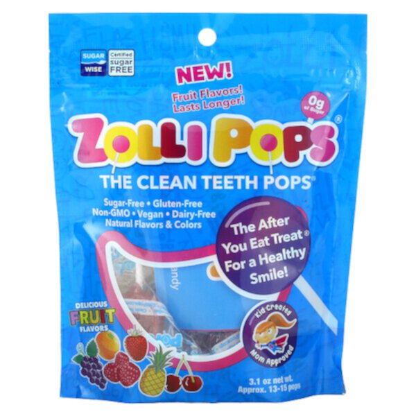 The Clean Teeth Pops, вкусные фруктовые ароматы, прибл. 13–15 хлопков, 3,1 унции Zolli Pops