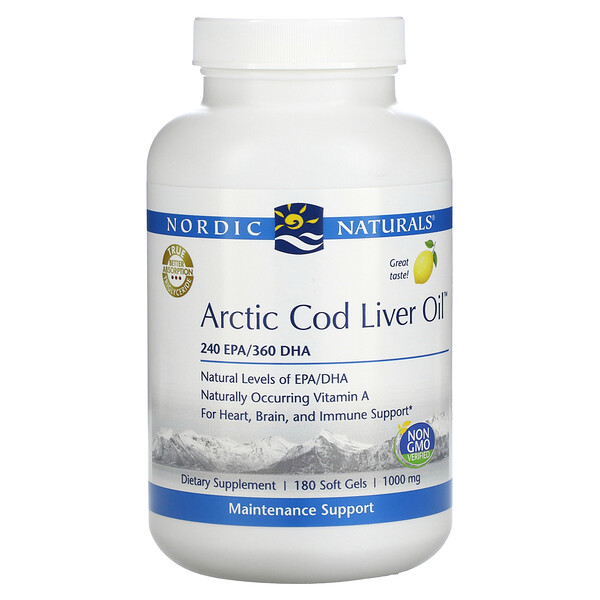 Арктическое масло печени трески, Лимон, 1000 мг, 180 капсул - Nordic Naturals Nordic Naturals