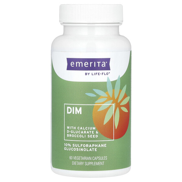 DIM с D-глюкаратом кальция и семенами брокколи, 60 вегетарианских капсул без сои Emerita