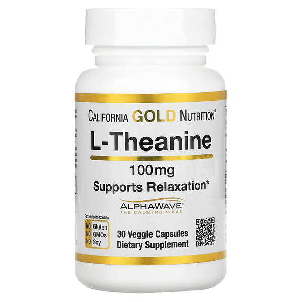 L-теанин, AlphaWave, поддерживает расслабление, успокаивает концентрацию, 100 мг, 30 растительных капсул California Gold Nutrition