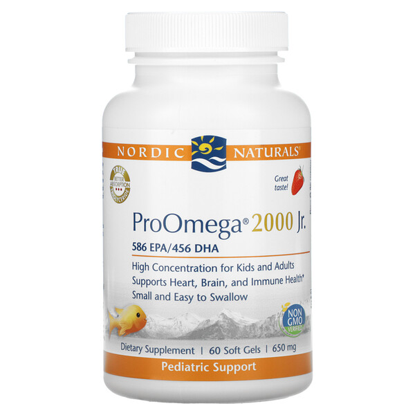 ProOmega 2000 Jr., Клубника, 650 мг, 60 мягких желатиновых капсул Nordic Naturals