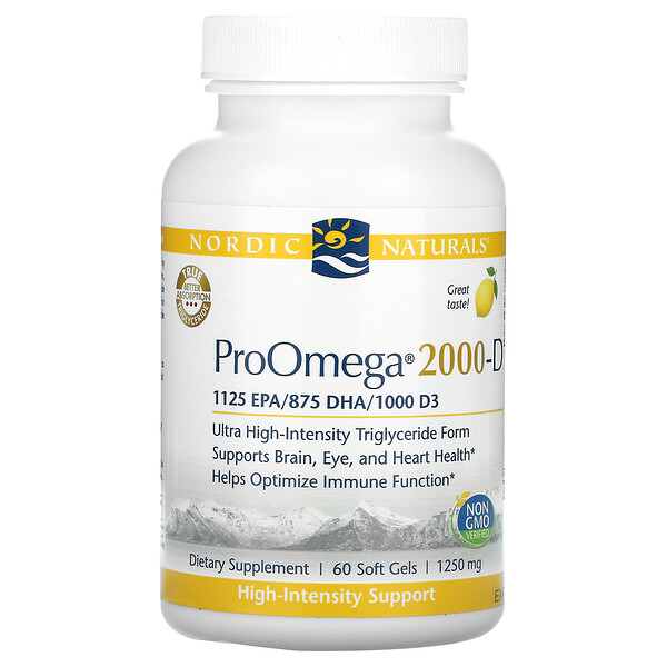 ProOmega 2000-D, Лимон, 1250 мг, 60 мягких желатиновых капсул Nordic Naturals