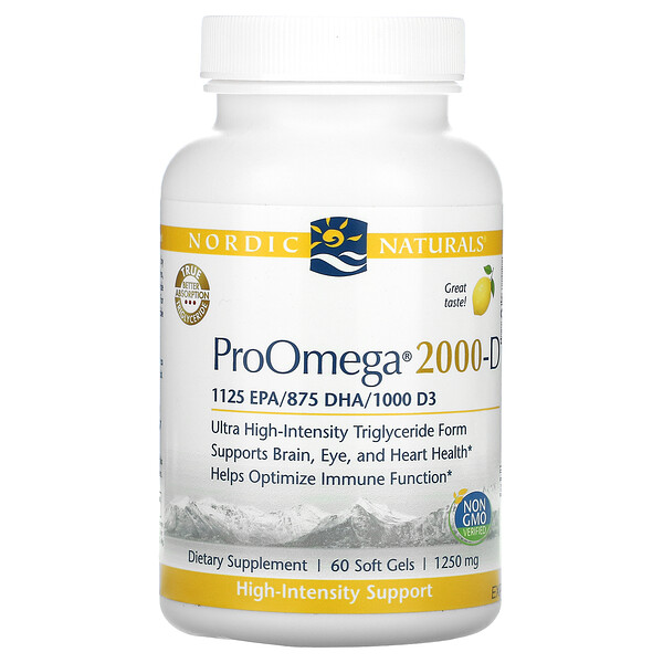 ProOmega 2000-D, Lemon, 1250 mg, 60 Soft Gels (Мягкие капсулы) Nordic Naturals