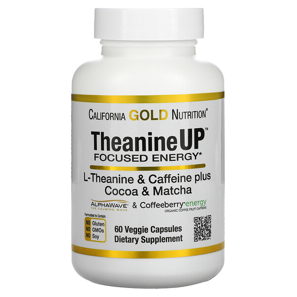 TheanineUP Focused Energy, L-теанин и кофеин, 60 растительных капсул California Gold Nutrition