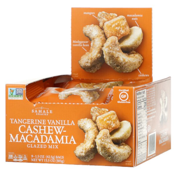 Глазированная смесь, мандарин, ваниль, кешью и макадамия, 9 упаковок по 1,5 унции (42,5 г) каждая Sahale Snacks
