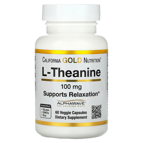 L-теанин, AlphaWave, поддерживает расслабление, успокаивает концентрацию, 100 мг, 60 растительных капсул California Gold Nutrition