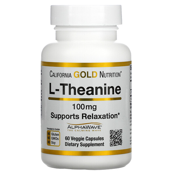 L-теанин, AlphaWave, поддерживает расслабление, успокаивает концентрацию, 100 мг, 60 растительных капсул California Gold Nutrition