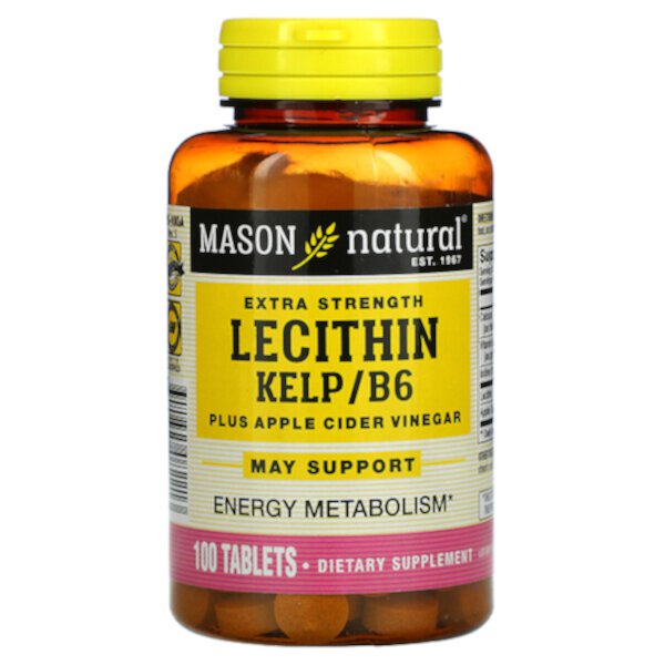 Extra Strength Lecithin Kelp/B6 Plus с яблочным уксусом, 100 таблеток Mason Natural