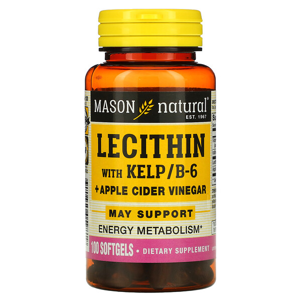 Лецитин с водорослями/B6 плюс яблочный уксус, 100 мягких желатиновых капсул Mason Natural