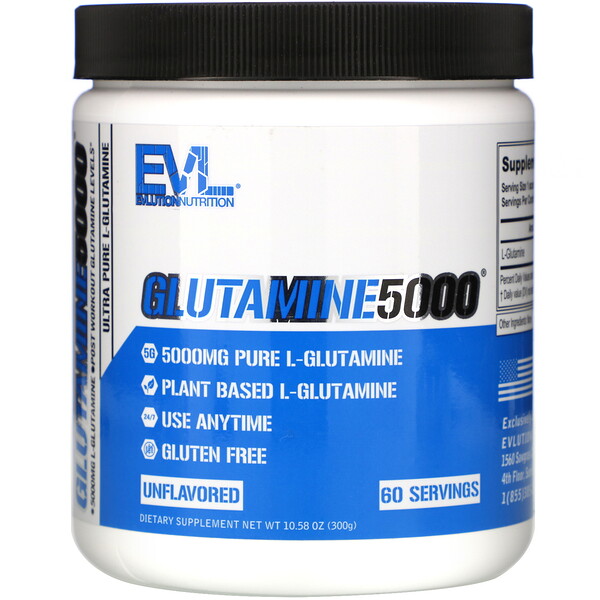 Glutamine5000, без вкуса, 5000 мг, 10,58 унций (300 г) EVLution Nutrition