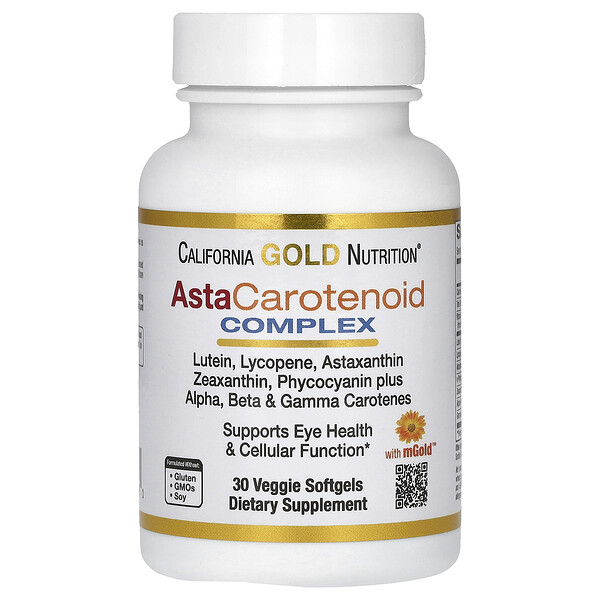 AstaCarotenoid Complex, Лютеин, Ликопин и Астаксантин - 30 растительных мягких капсул - California Gold Nutrition California Gold Nutrition
