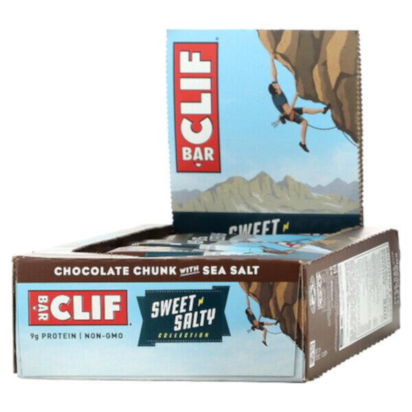 Энергетический батончик, кусочки шоколада с морской солью, 12 батончиков по 2,40 унции (68 г) каждый Clif Bar