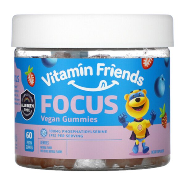 Focus Vegan Gummies, Ягоды, 60 пектиновых жевательных резинок Vitamin Friends
