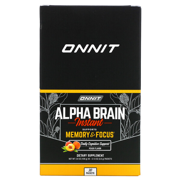 Alpha Brain Instant, Поддержка памяти и концентрации - Персик - 30 пакетиков по 3.6 г - Onnit Onnit