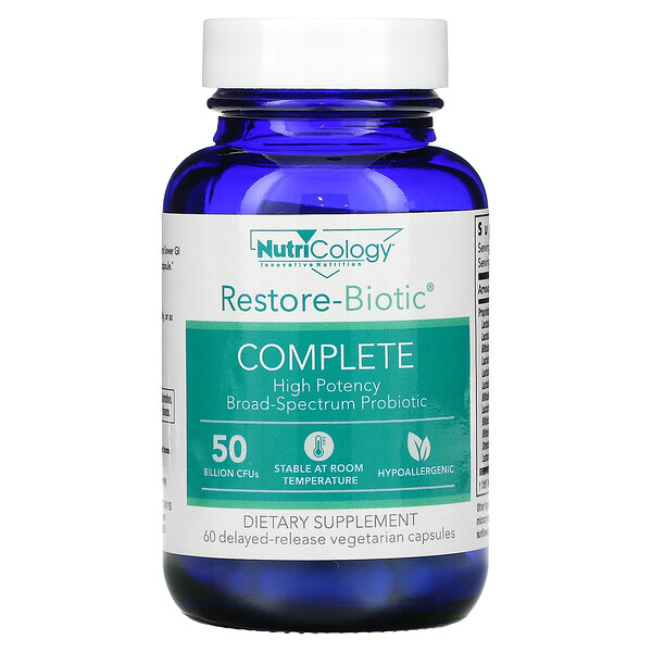 Restore-Biotic Complete, 50 миллиардов, 60 вегетарианских капсул с отсроченным высвобождением Nutricology