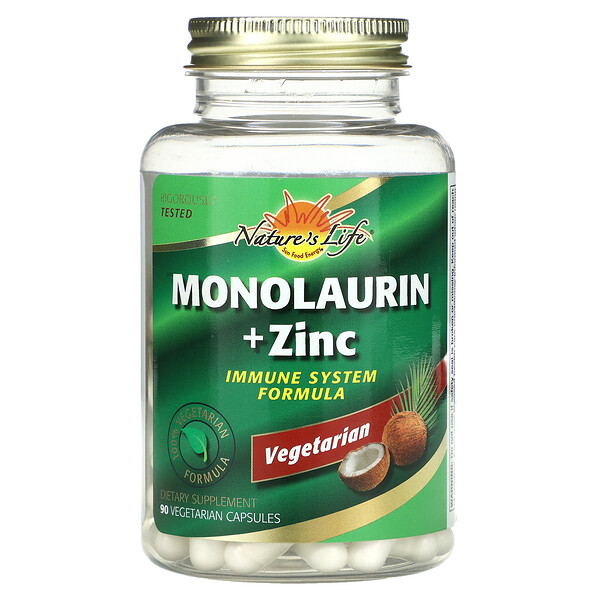 Монолаурин + цинк, 90 вегетарианских капсул Nature's Life