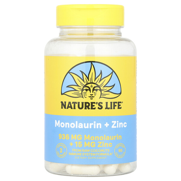 Монолаврин + Цинк, 90 вегетарианских капсул - Nature's Life Nature's Life