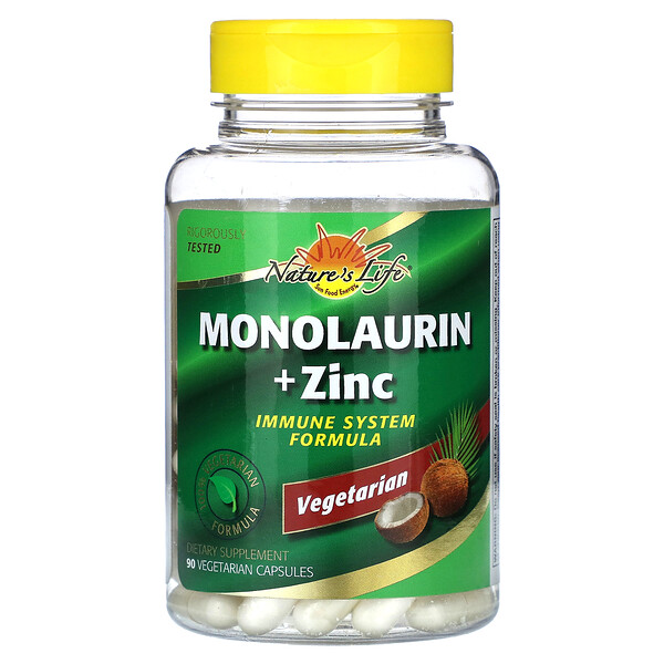 Монолаврин + Цинк, 90 вегетарианских капсул - Nature's Life Nature's Life