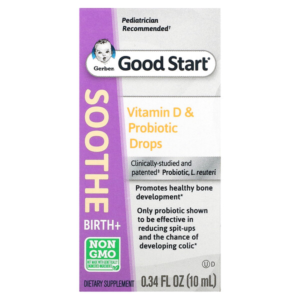 Good Start, Успокаивающие детские капли с витамином D и пробиотиками, рождение+, 0,34 ж. унц. (10 мл) GERBER