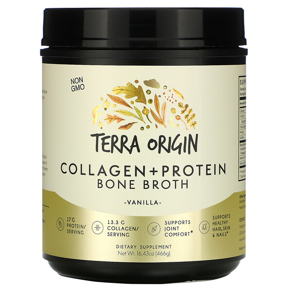 Коллаген + протеиновый костный бульон, ваниль, 16,43 унции (466 г) Terra Origin