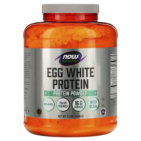 Sports, Протеиновый порошок яичного белка, без вкуса, 5 фунтов (2268 г) NOW Foods